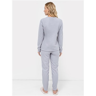 Флисовый пижамный комплект (лонгслив и брюки) серого цвета с принтом