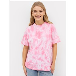 Хлопковая свободная футболка розового цвета в технике фаст-дай