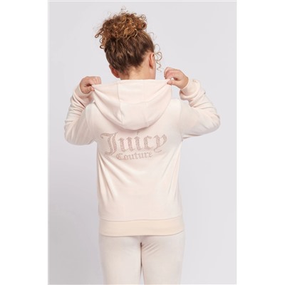 Juicy Couture Diamante Zip Through Cream Hoodie