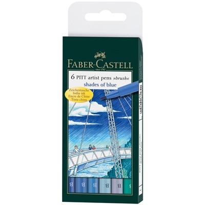 Набор капиллярных ручек Faber-Castell "Pitt Artist Pen Brush Blues" 06цв., 6шт., пластик. уп., европодвес