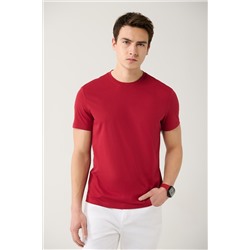 Бордовая футболка из 100 % хлопка, дышащая, с круглым вырезом, стандартная посадка