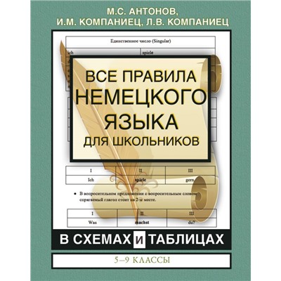 Все правила немецкого языка для школьников в схемах и таблицах. 5-9 классы Антонов М.С., Компаниец И.М., Компаниец Л.В.