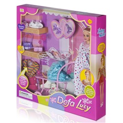 DEFA Lucy Набор кукол "Модная семья" (в комплекте коляска и аксессуары, розовый)