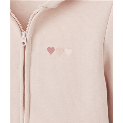 LE GILET ROSE ZIPPÉ AVEC CAPUCHE ET COEURS