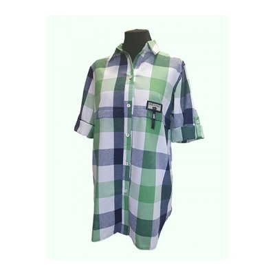 Блуза 264-14 зеленая клетка"хлопок"