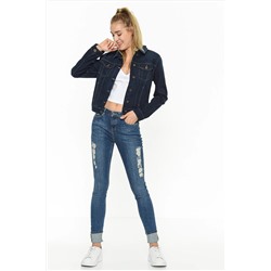 Женские брюки скинни с завышенной талией Jamy Denim, темно-синие 199 INF 121003