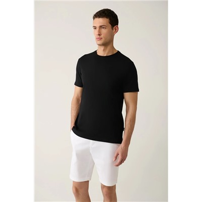 Мужская черная дышащая футболка стандартного кроя из 100% хлопка с круглым вырезом E001000