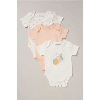 Homegrown Printed 3-Pack White Bodysuit Set