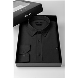 Черная приталенная хлопковая рубашка с классическим воротником, которую легко гладить, в подарочной упаковке