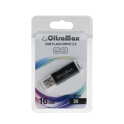 Флешка OltraMax 30, 16 Гб, USB2.0, чт до 15 Мб/с, зап до 8 Мб/с, чёрная