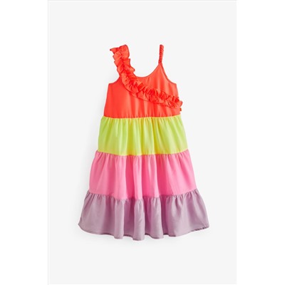 Billieblush Pink Colourblock Tier Dress With Frill Detail