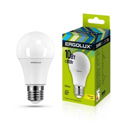 Нарушена упаковка.   Светодиодная лампа E27 10W 3000K (теплый) Ergolux  (12148) LED-A60-10W-E27-3K