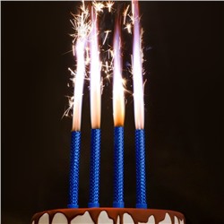 Свечи фонтаны для торта "Голубые искры", 12 см, 30 секунд, голубое пламя, 4 шт