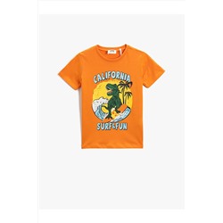 Хлопковая футболка с коротким рукавом с принтом динозавров и круглым вырезом 3SKB10055TK