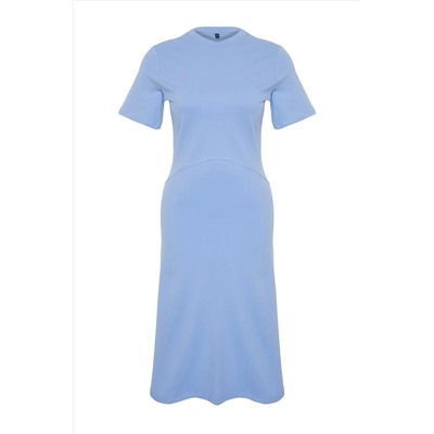 Синее трикотажное платье миди с вышивкой TBBSS24AH00081