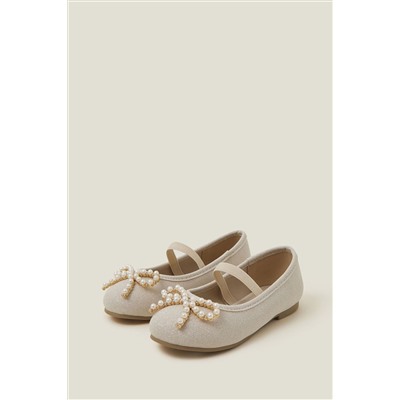 Angels By Accessorize Girls Gold Pearly Bow Ballet Flats