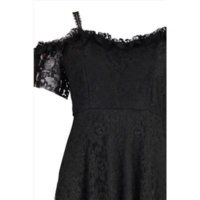Черное кружевное вечернее платье макси с лямками больших размеров TBBAW23AH00187