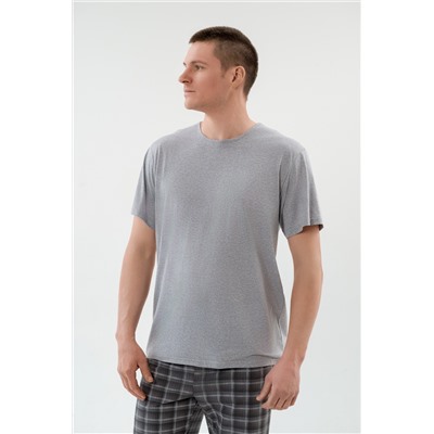 Пижама мужская из футболки с коротким рукавом и брюк из кулирки Генри серый меланж макси