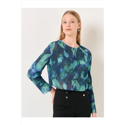 Стильная блузка со складками и длинными рукавами смешанного цвета