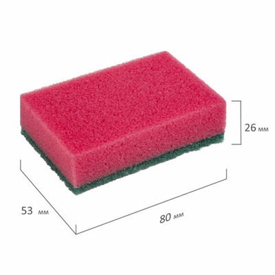 Губки бытовые STANDART, 26х80х53 мм, КОМПЛЕКТ 5 шт., поролон/абразив для посуды/уборки, LAIMA, К0014, 601555