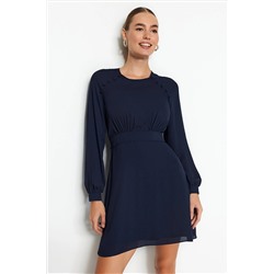 Темно-синее тканое платье с трапецией и пуговицами TWOAW24EL00651