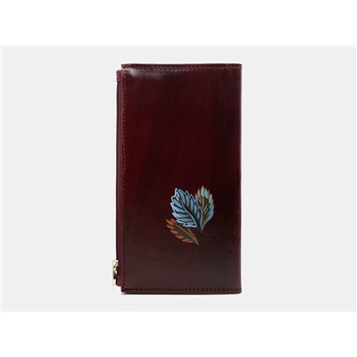 Кожаное портмоне с росписью из натуральной кожи «PR003 Bordo Птички»