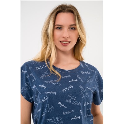 Пижама женская из футболки и шорт из кулирки Бонжур голубой