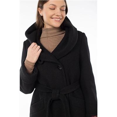 02-3088 Пальто женское утепленное (пояс) вареная шерсть черный