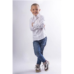 Детская рубашка белого цвета из хлопка и жаккарда высшего качества приталенного кроя Ardn0035-6 ARDN0030