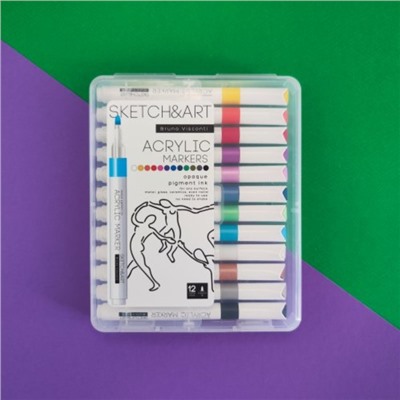 Набор акриловых маркеров 12 цветов SKETCH&ART, 1,0-3,0 мм