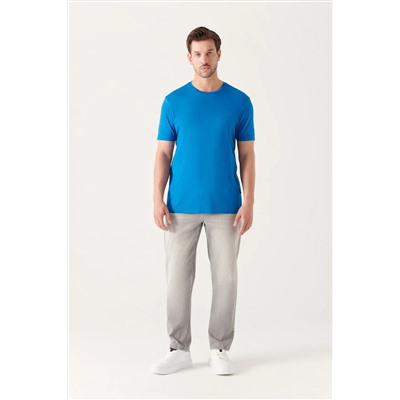Мужская темно-синяя ультрамягкая хлопковая футболка Slim Fit с круглым вырезом E001171
