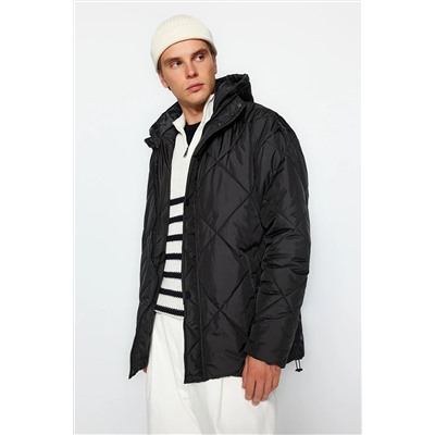 Черное мужское легкое стеганое пальто большого размера с капюшоном, устойчивое к воде и ветру TMNAW24MO00006