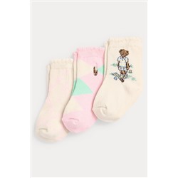 Polo Ralph Lauren Baby Bear Pink Socks 3 Pack