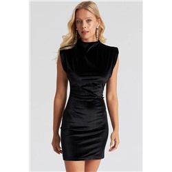Женское бархатное мини-платье черного цвета с подкладкой GÇ144