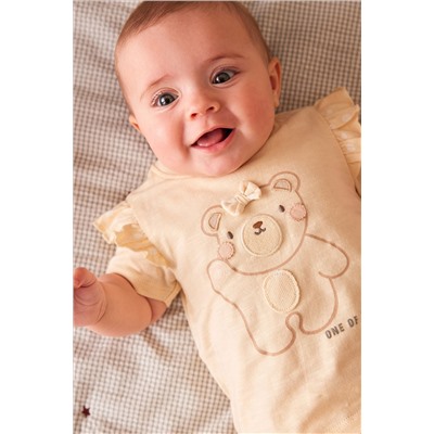 Cream Bear Baby Top and Shorts 2 Piece Set