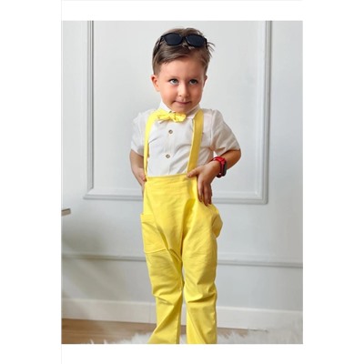 Комплект из желтого салопета и белой рубашки с галстуком-бабочкой 22