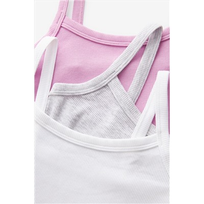 Grey/Pink/White Rib Cami Vest 3 Pack (2-16yrs)