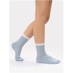 Высокие детские носки серо-голубого цвета с рисунком в виде пуделя