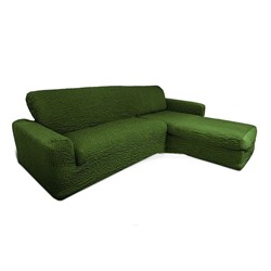 Чехол на угловой диван c выступом (оттоманкой) зеленый