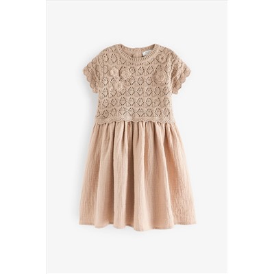 Neutral Crochet Flower Dress (3mths-7yrs)