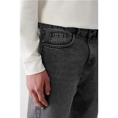 Мужские черные джинсовые брюки Oslo случайной стирки из 100 % хлопка-морковки E003548