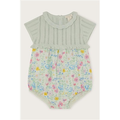 Monsoon Blue Newborn Knit Floral Bodysuit