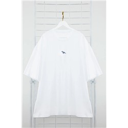 Белая футболка больших размеров/широкого кроя из 100% хлопка с вышивкой динозавра размера плюс TMNSS24BF00013