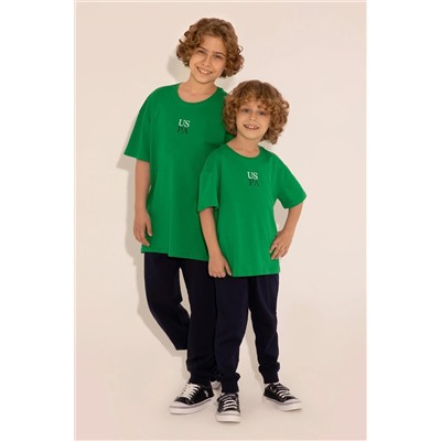 Зеленая футболка оверсайз с круглым вырезом для мальчиков Неожиданная скидка в корзине