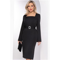 Чёрное платье-футляр с поясом и широкими рукавами