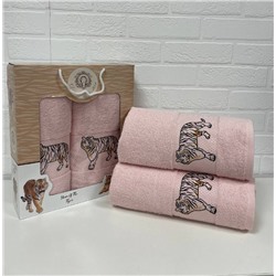 Набор махровых полотенец Тигр LUX 2пр (50х90+70х140) 100 % хлопок розовый тол