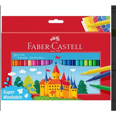 Фломастеры Faber-Castell "Замок", 50цв., смываемые, картон, европодвес