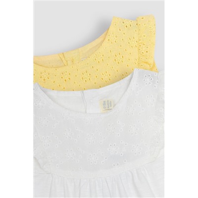 JoJo Maman Bébé 2-Pack Pretty Embroidered Tops