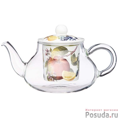 Чайник стеклянный с фарфоровым ситом lefard Фрукты 500 мл  арт. 104-800