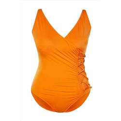 Оранжевый двубортный купальник с эффектом похудения с завязками TBBSS23AM00034